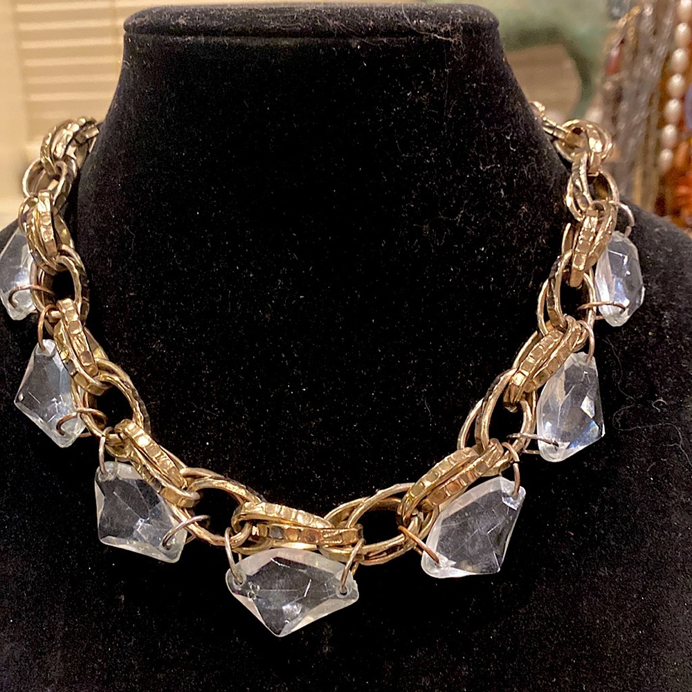 Jean-Paul Gaultier Heavy Gold Tone and Glass Necklace.  Beautiful Chain.Unsigned